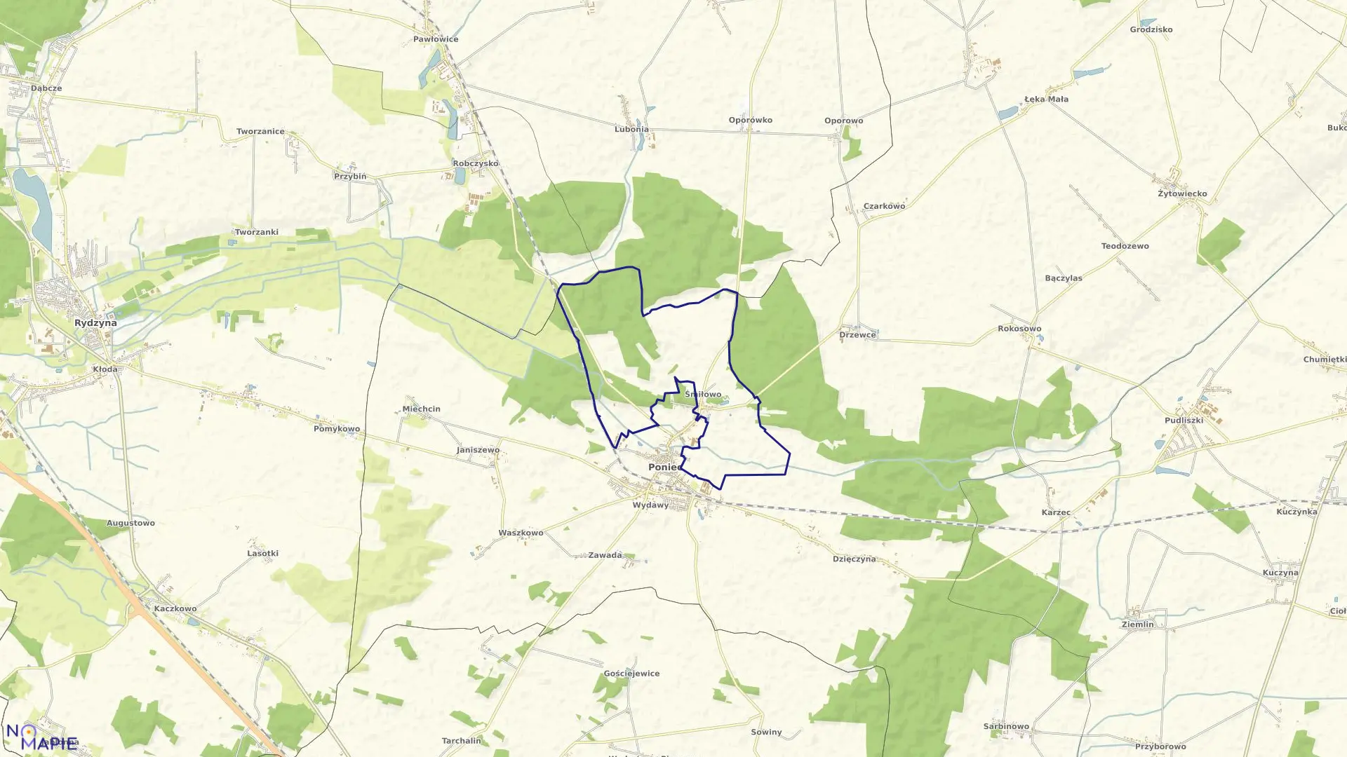 Mapa obrębu ŚMIŁOWO w gminie Poniec