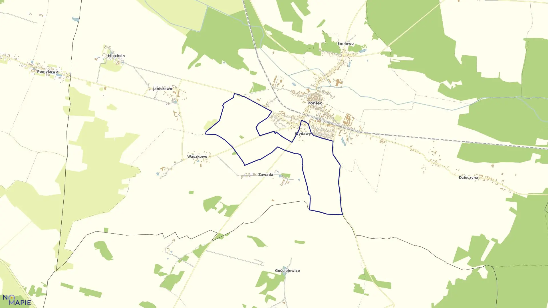 Mapa obrębu WYDAWY w gminie Poniec